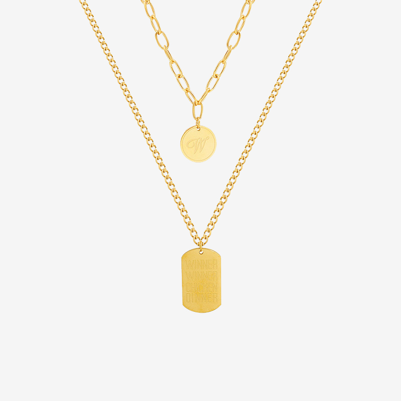 商品2-Double Layer Chain "Winner" Pendant Necklace Set中拉萨的好方法啊就是豆腐哈放🌹👌