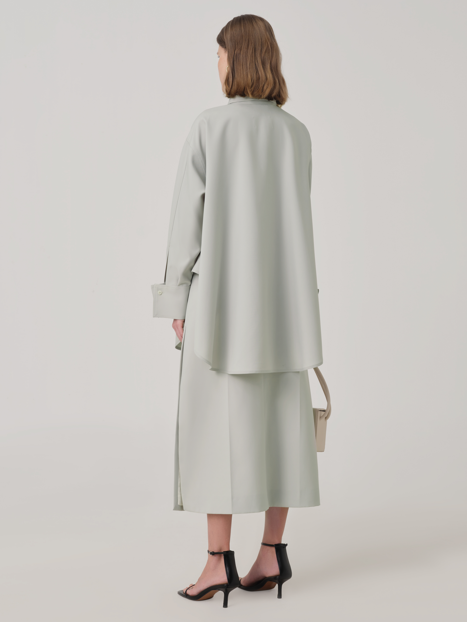 会员价-PLEATED CREPE PENCIL SKIRT IN BABY GREEN