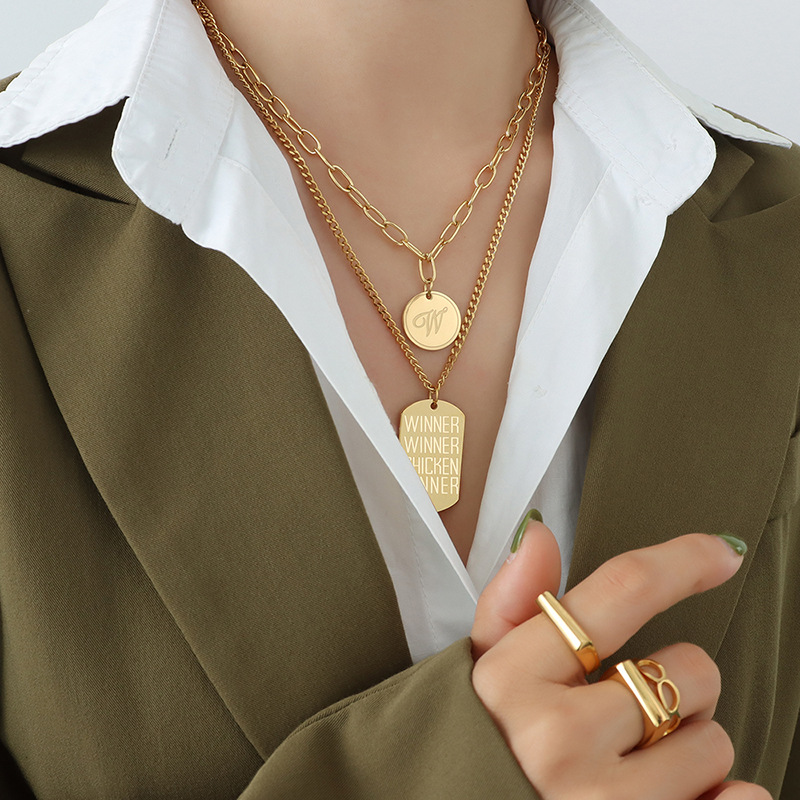 商品2-Double Layer Chain "Winner" Pendant Necklace Set中拉萨的好方法啊就是豆腐哈放🌹👌