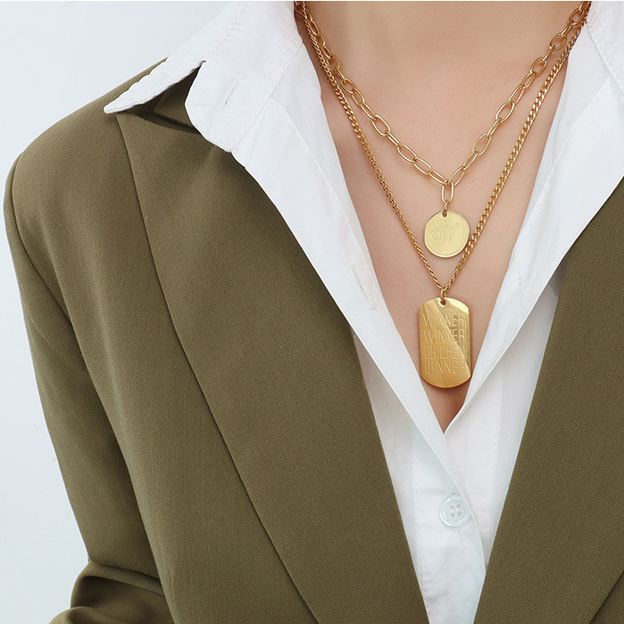 商品2-Double Layer Chain "Winner" Pendant Necklace Set中拉萨的好方法啊就是豆腐哈放🌹👌