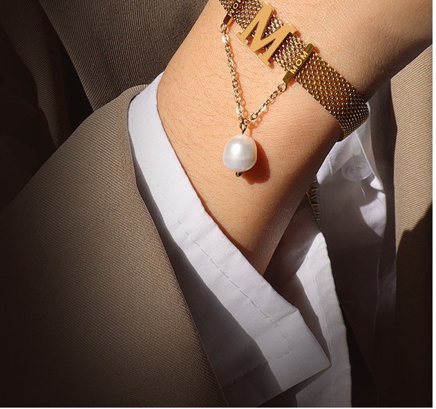 4个款式-Watchband Chain "MOM" Choker & Bracelet Set