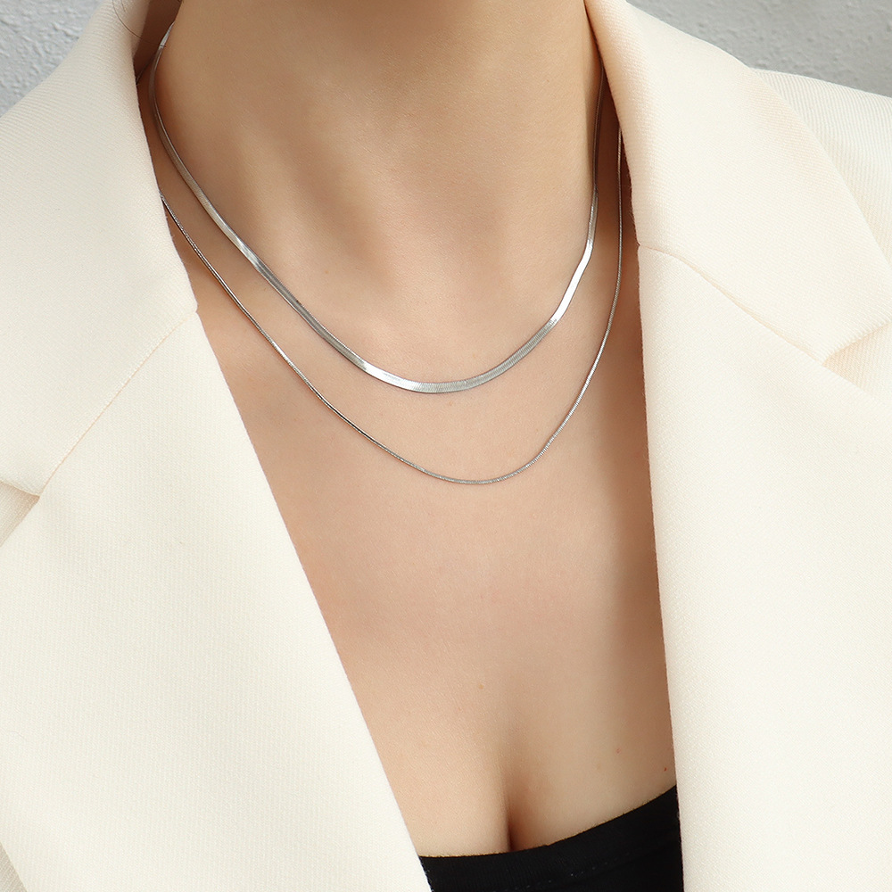 Marka French Double Layer Blade & Queen Plate Necklace Set