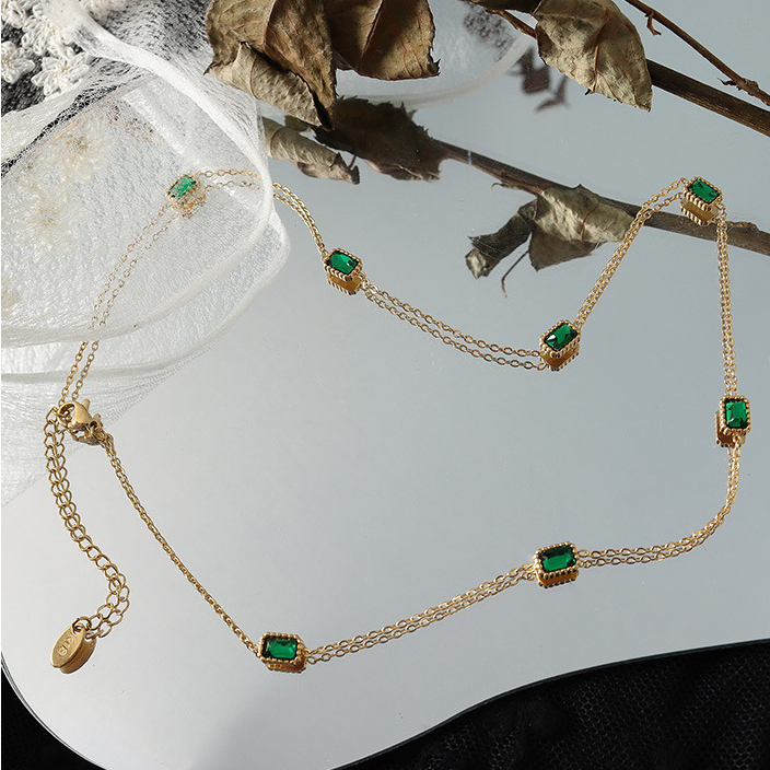 商品8❤️-Vintage Style Skinny Chain Splicing Emeralds Necklace【特殊字符！@#¥）——————🤣%🌹】-Vintage Style Skinny Chain Splicing Emeralds Necklace