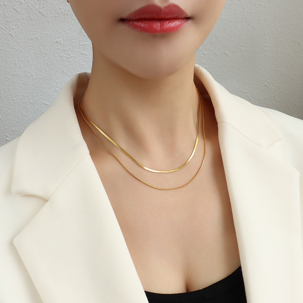 Marka French Double Layer Blade & Queen Plate Necklace Set