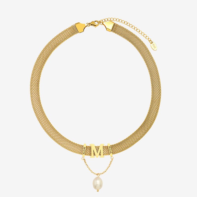 4个款式-Watchband Chain "MOM" Choker & Bracelet Set