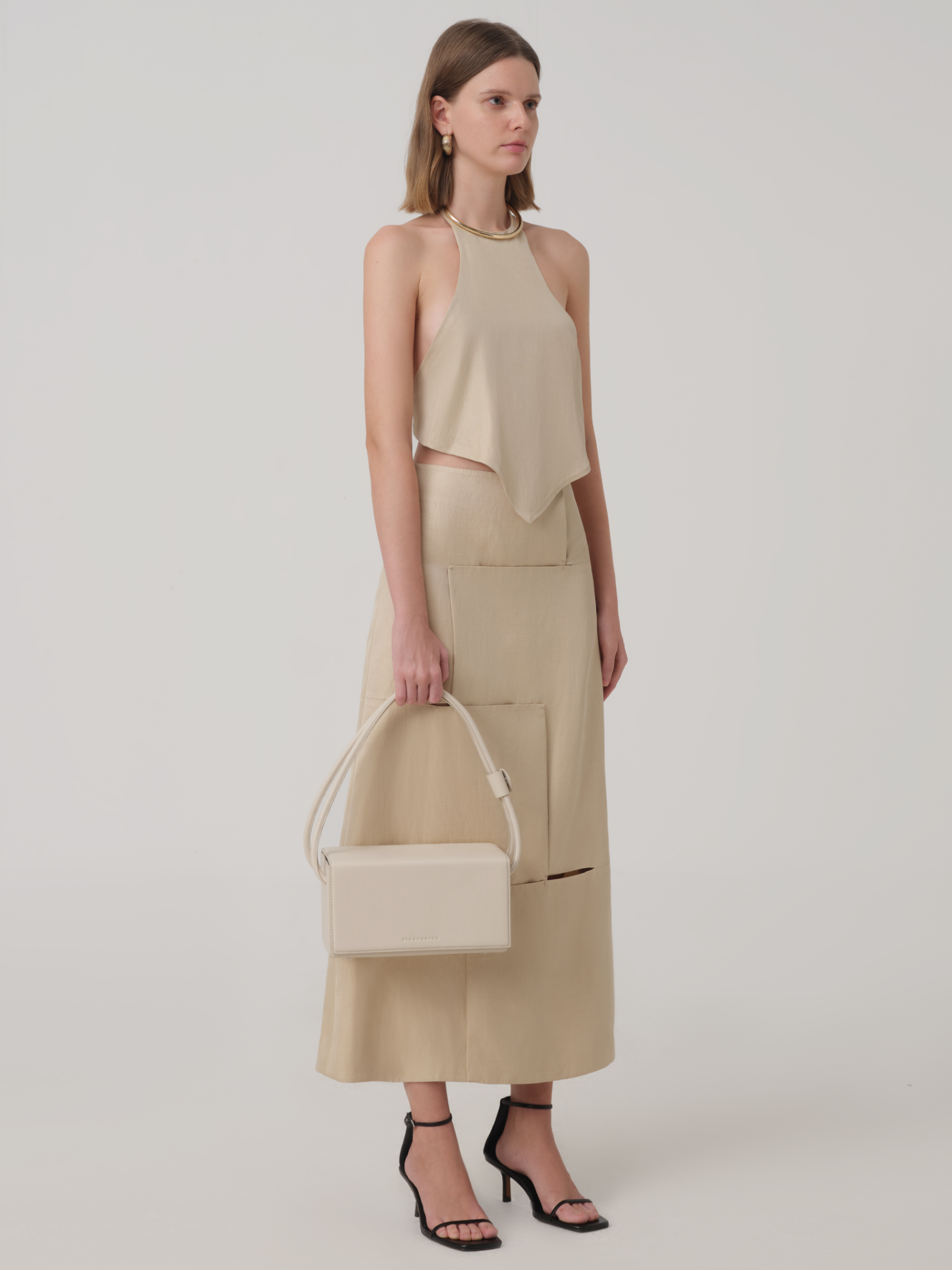 限时促销2-CUT-OUT LINEN MIDI SKIRT