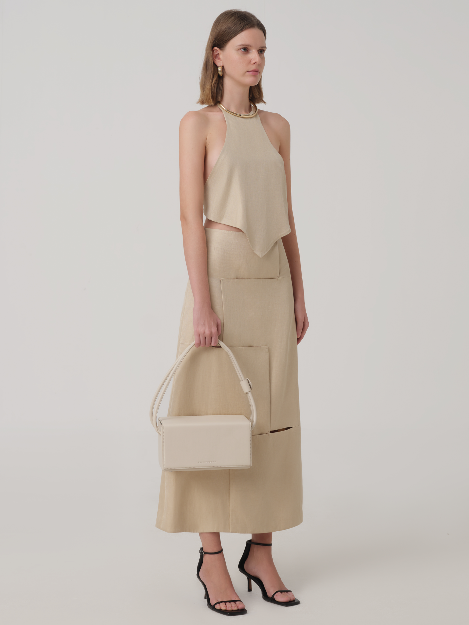 限时促销2-CUT-OUT LINEN MIDI SKIRT