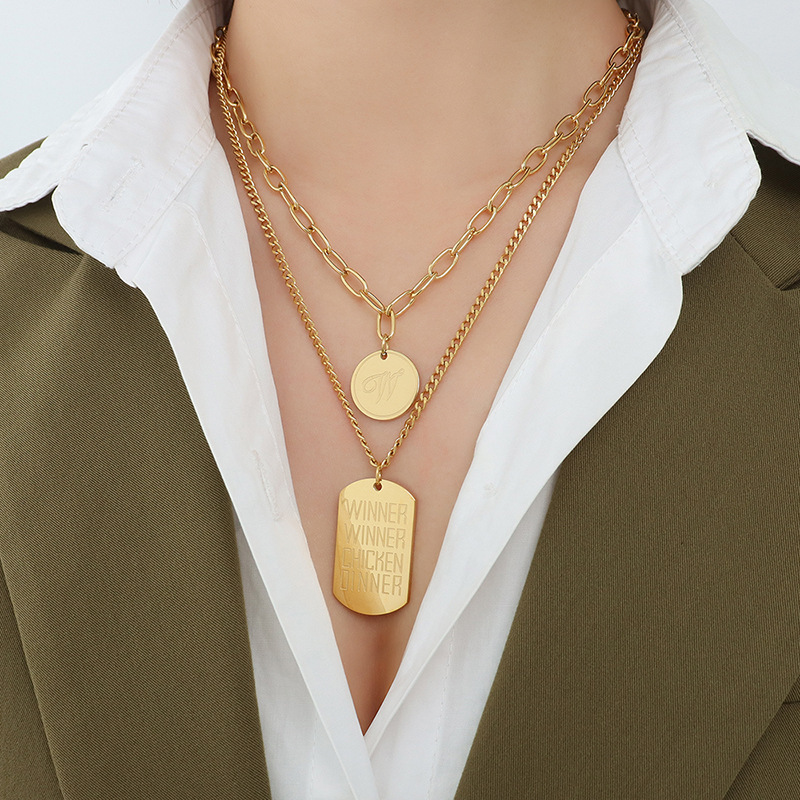 商品2-Double Layer Chain "Winner" Pendant Necklace Set中拉萨的好方法啊就是豆腐哈放🌹👌