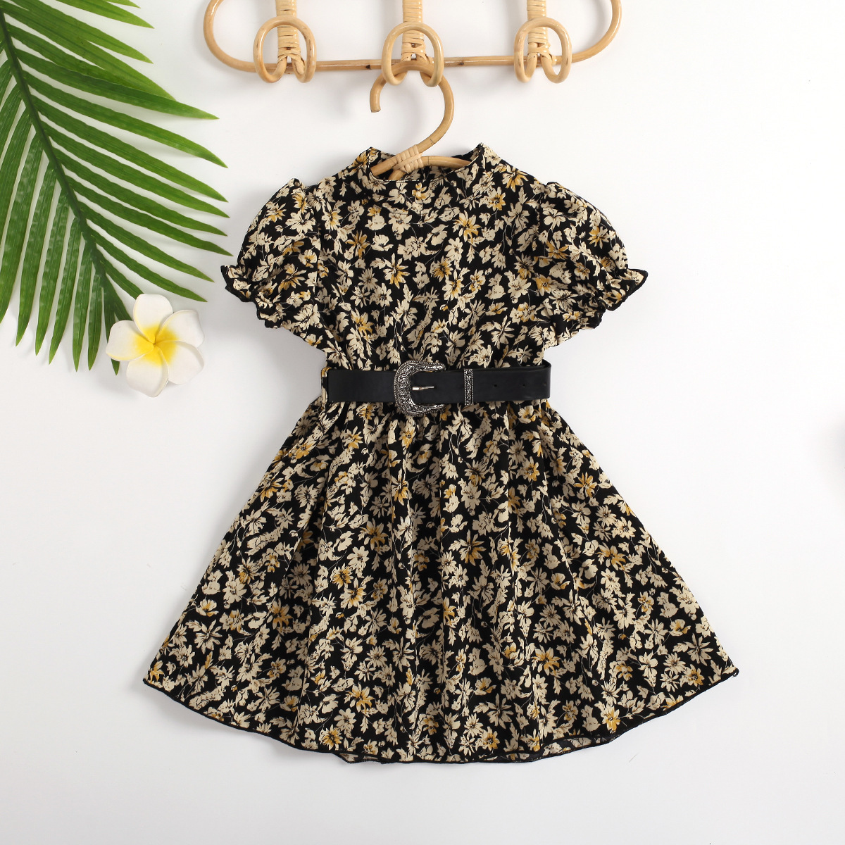 Toddler Girl Floral Pattern Belt & Dress Wholesale