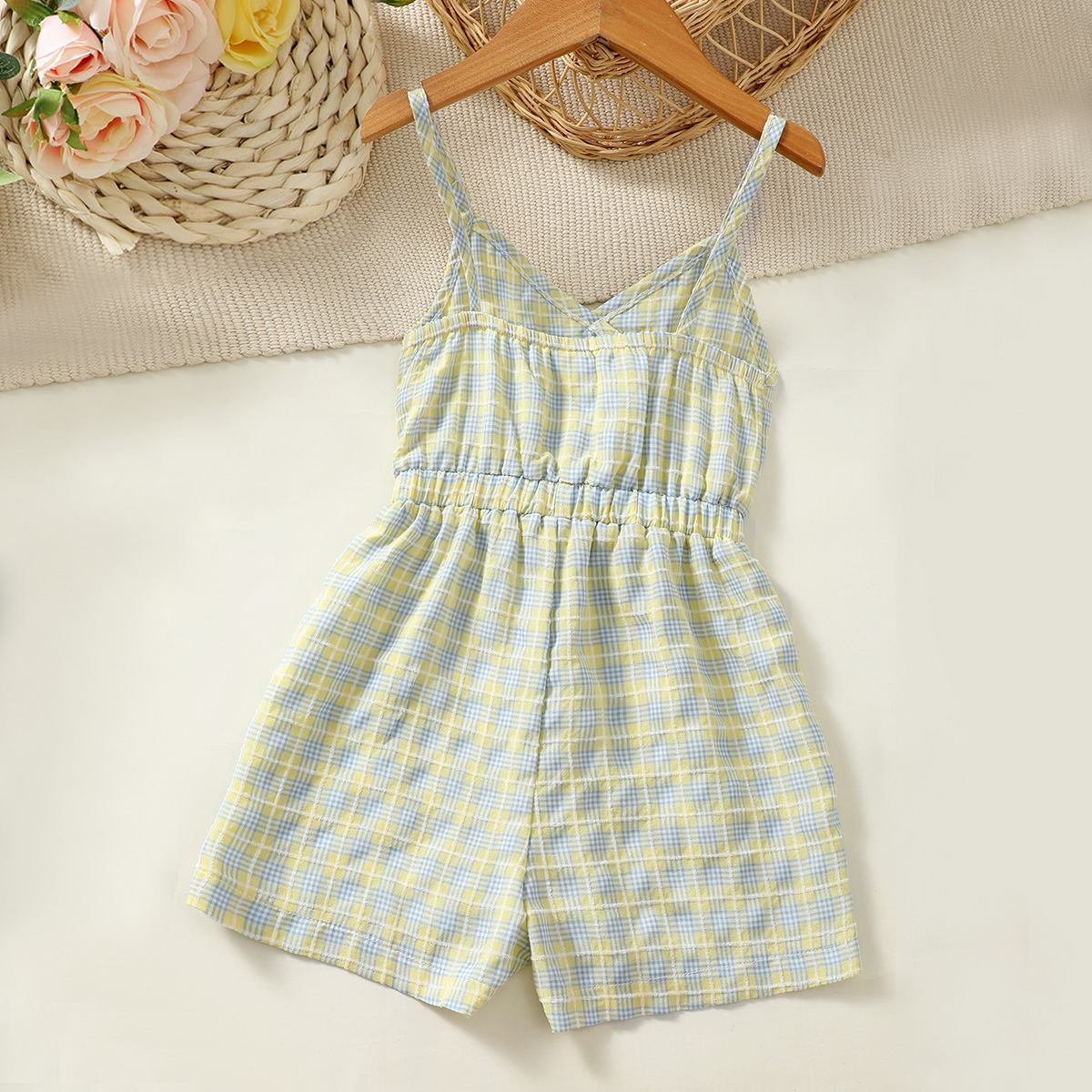 Toddler Girl Cute Plaid Heart-shaped Pattern Overalls Wholesale