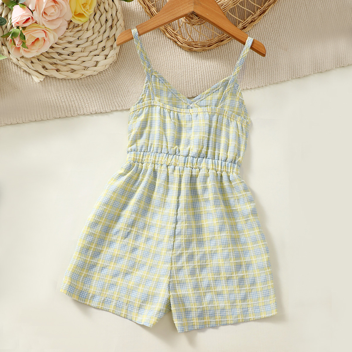 Toddler Girl Cute Plaid Heart-shaped Pattern Overalls Wholesale