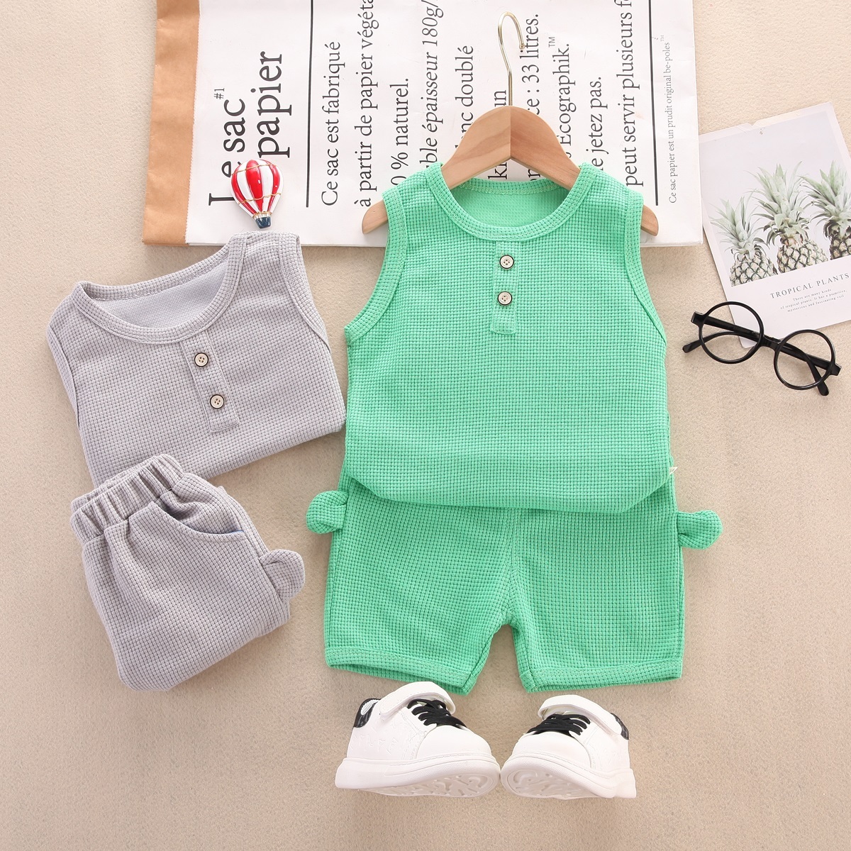 Toddler Boy Casual Solid Color Tank Top & Shorts Wholesale