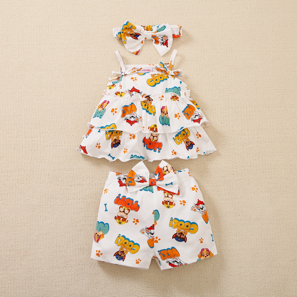 hibobi×PAW Patrol  Baby Girl Cute Print camisole top and shorts and Headband Wholesale