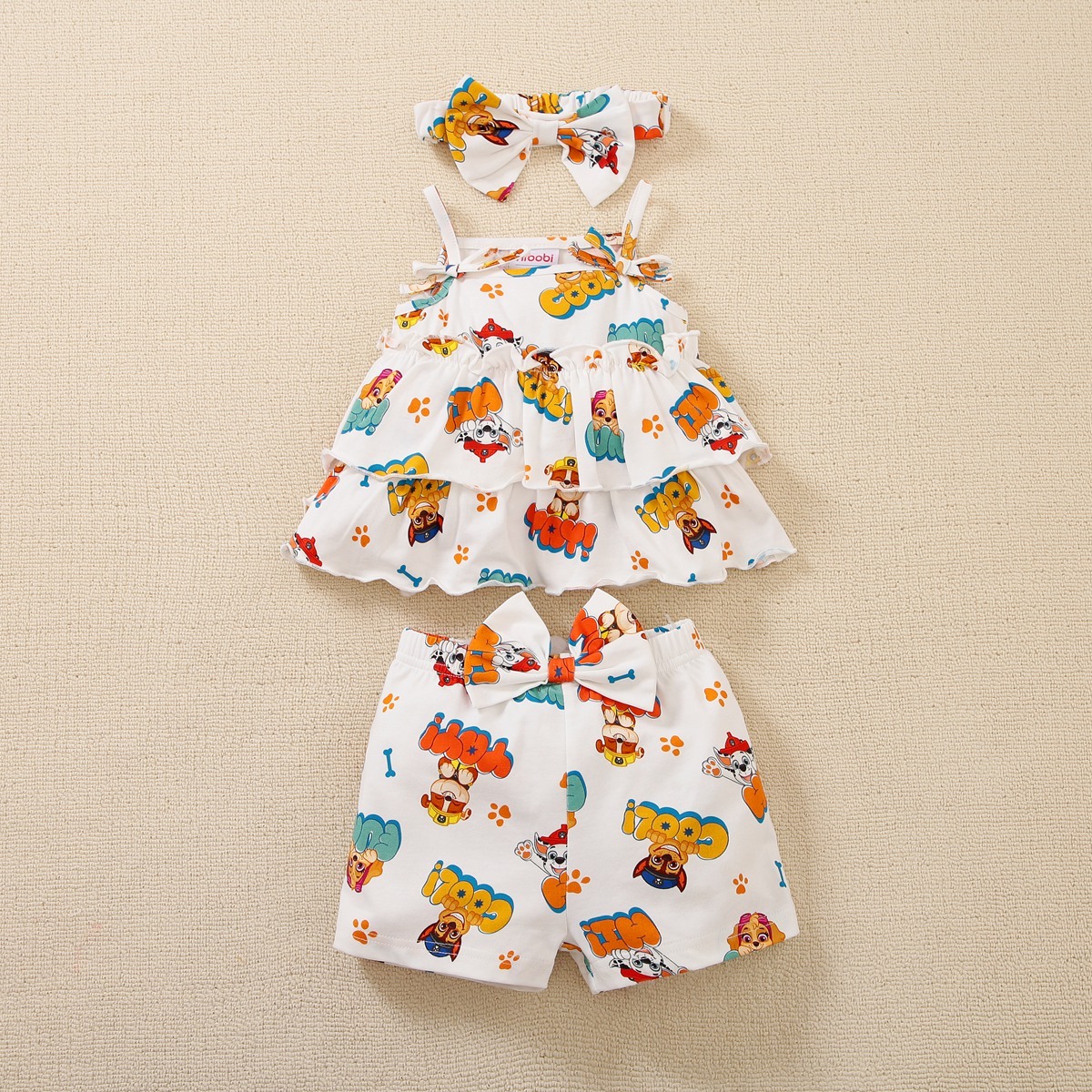 hibobi×PAW Patrol  Baby Girl Cute Print camisole top and shorts and Headband Wholesale