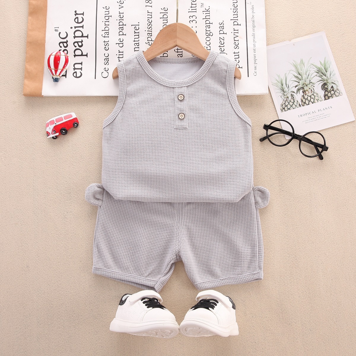 Toddler Boy Casual Solid Color Tank Top & Shorts Wholesale-Baby Clothes Suit -babiesclotheswholesale