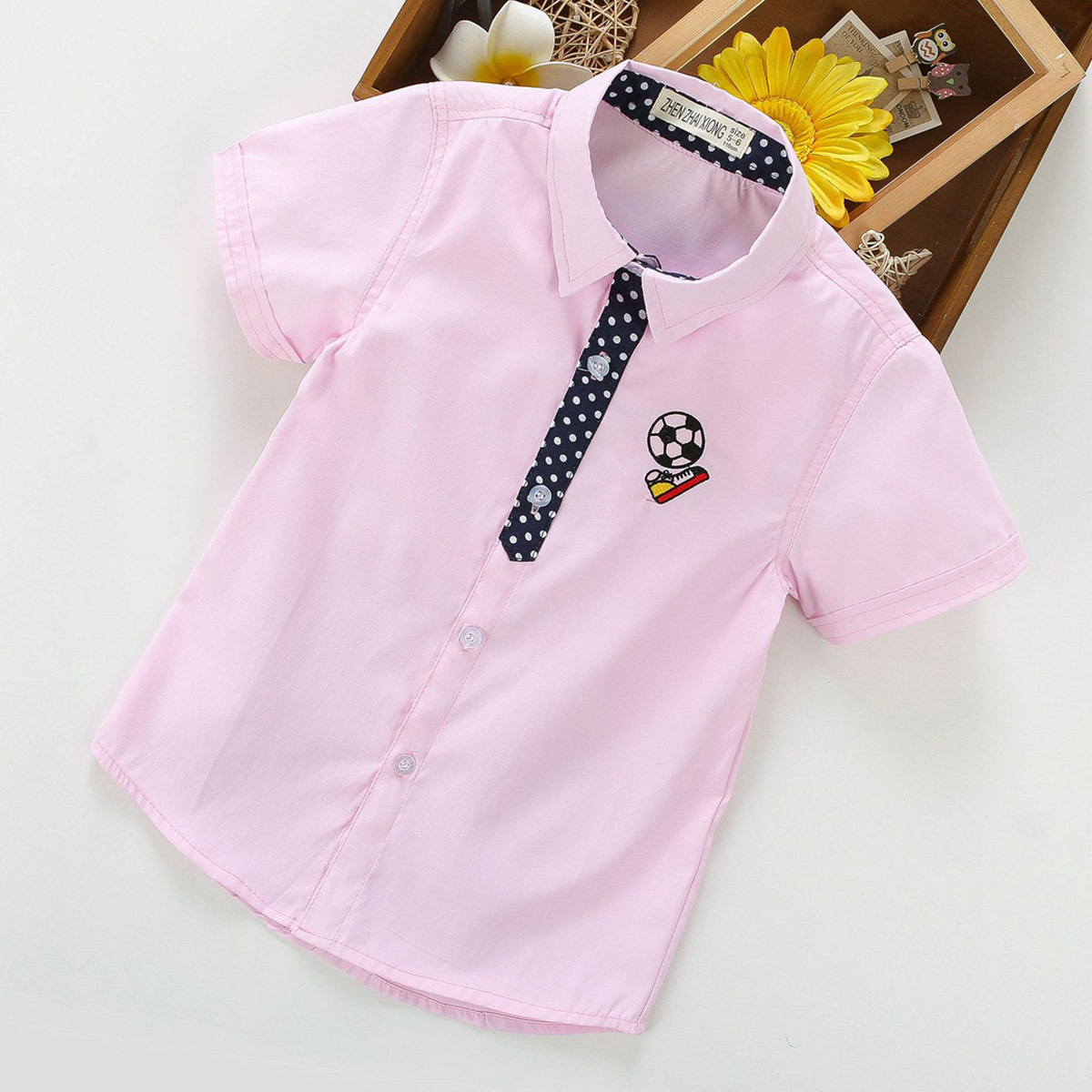 Boys Summer Dot Football Embroidered Pattern Shirt Wholesale